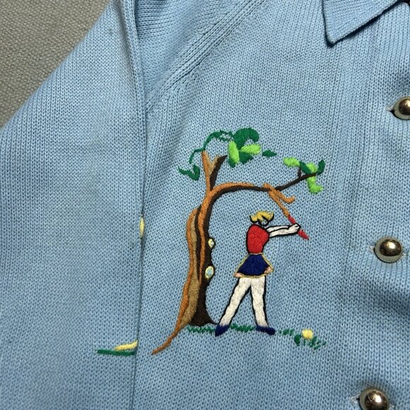 Vintage 1960s 70s knit sweater Cowichan golf embroidered cardigan adult S/M - Picture 2 of 9